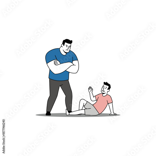 Bully standing over a person sitting on the ground.