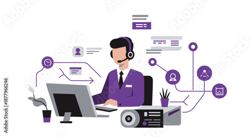 Customer Service Representative Working on Computer.