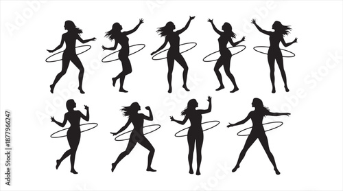 Female Dancer Pose Set, Black Dance Movement Silhouettes