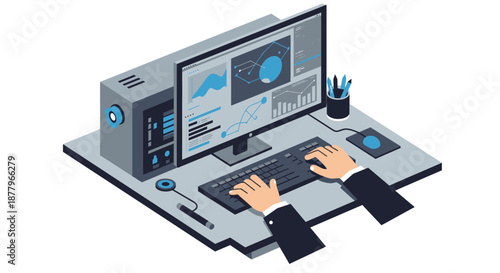 Hands Typing on Computer Keyboard Illustration.