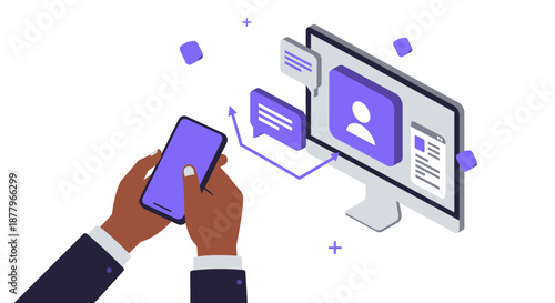 Hands Holding Smartphone with Chat Interface.