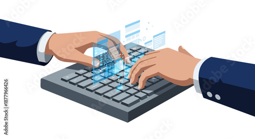 Hands Typing on Keyboard Illustration.