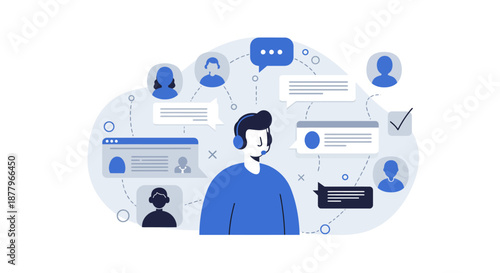 Man Surrounded by Social Media Icons.