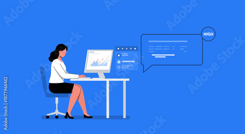 Woman Working on Computer at Desk.