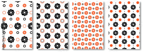 Geometric seamless patterns collection with modern vibrant blue, teal, and yellow palette vector digital art for textile, wallpaper, and web design.