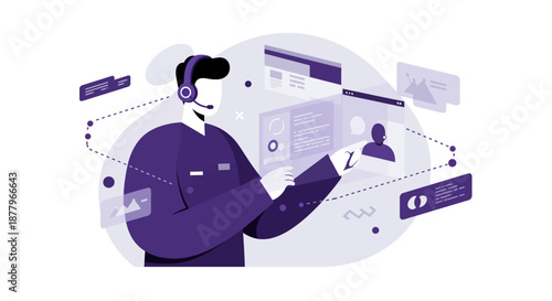 Man Using Virtual Reality Headset Interacting.