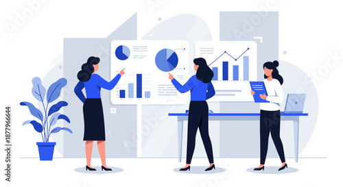 Business Women Analyzing Data Charts Graphs.