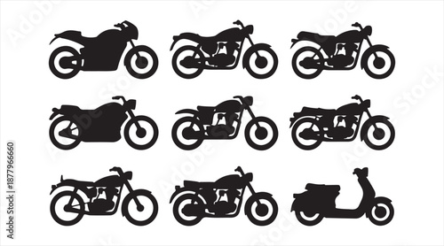 Motorbike and Scooter Silhouette Symbols Set, Modern Transportation Icons