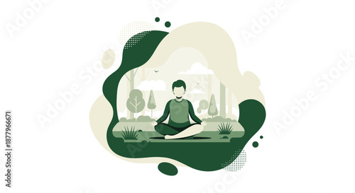 Man Meditating in Lotus Position Illustration.