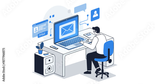 Man Working on Computer with Multiple Screens.