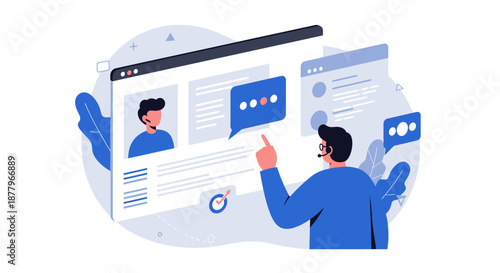 Man Interacting with Digital Interface Illustration.