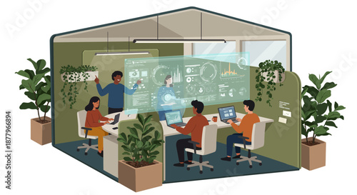 Modern Office Space with People Working.