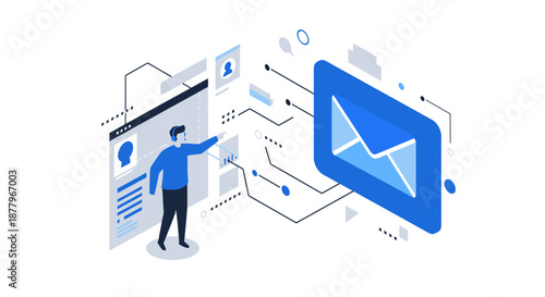 Man Interacting with Email Icon Illustration.