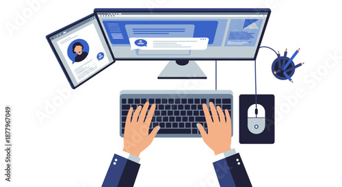 Person Typing on Computer with Security Lock.