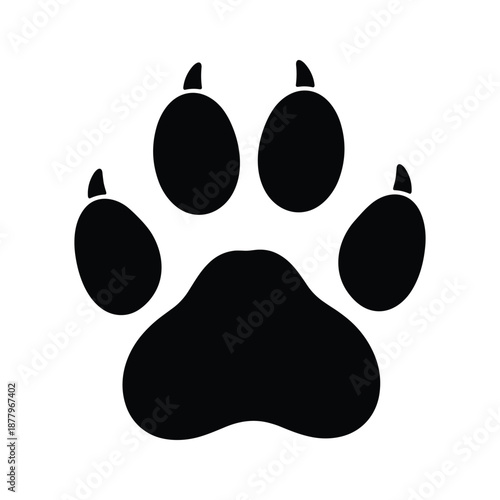 Black Paw Print Icon on White Background