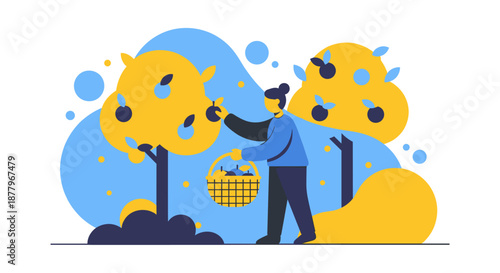 Man picking virus from tree illustration.