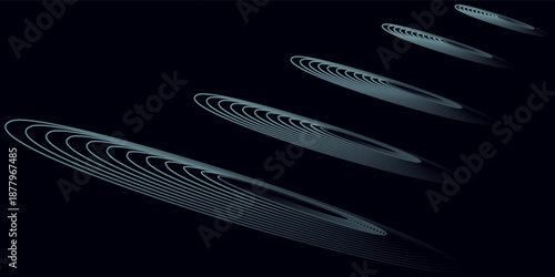 Blue abstract background with glowing circles. Swirl circular lines pattern. Geometric spiral. Twirl element. Modern graphic design. Futuristic technology concept.