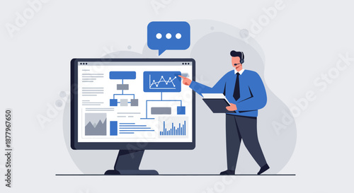 Man Analyzing Data on Computer Screen.