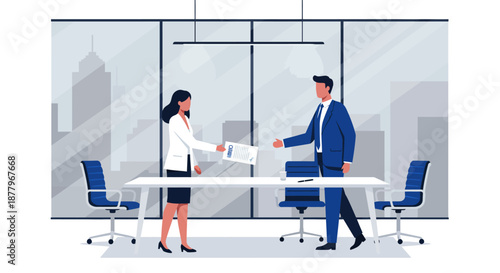 Business Professionals Shaking Hands in Office.