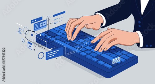 Man Typing on Computer Keyboard Illustration.