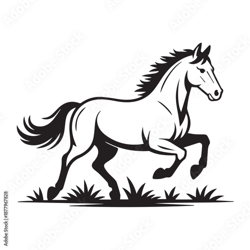 Black horse stallion silhouette vector illustration featuring a wild mustang animal running and galloping in a black outline design isolated on white