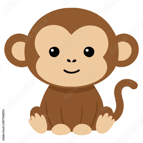 Funny little monkey sitting and smiling cartoon illustration for kids graphic design and animal stickers