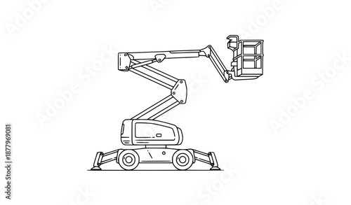 Minimalist Cherry Picker Lift Machine Vector Line Drawing Illustration