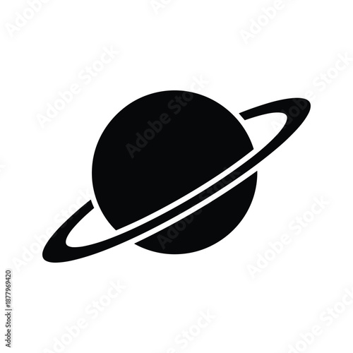 Black Planet with Ring Icon Illustration