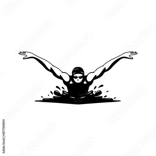 Swimmer Vector Illustration with Splash Water, Professional Swimming Sport Icon