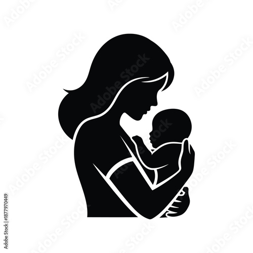 Mother and baby silhouette vector illustration for family love and maternity design
