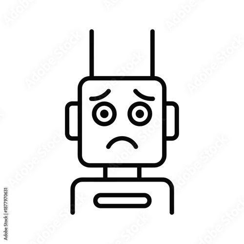 Sad Robot Face Icon - Simple Line Art Illustration
