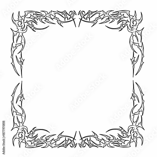 Collection of vector images featuring intricate neo-gothic tribal square frames or borders in black on a white background.