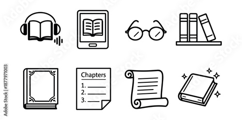 Books and reading line icons set