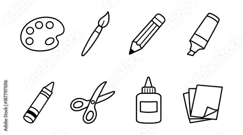 Art and craft tools line icons set