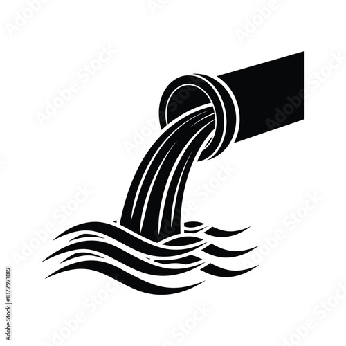 Black and White Illustration of Industrial Waste Pollution