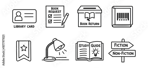 Library and Reading Line Icons Set
