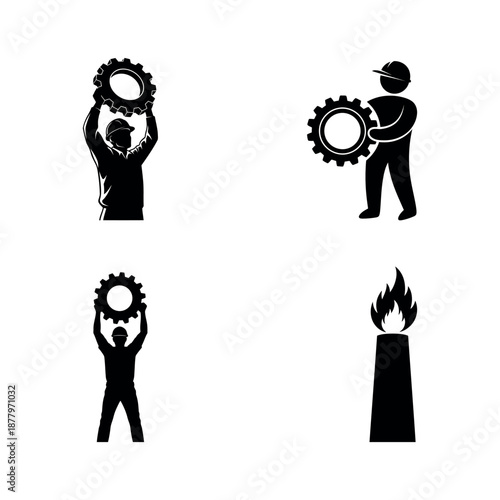 Industrial worker engineering silhouette vector on transparent background