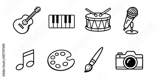Creative Art and Music Line Icons Set