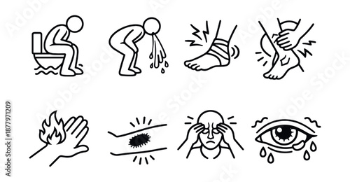 Health symptoms and conditions vector icons set