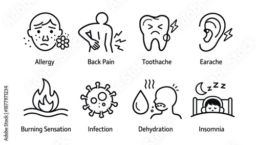 Health conditions minimalist icons set