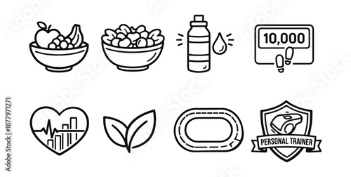 Health and fitness line icons set
