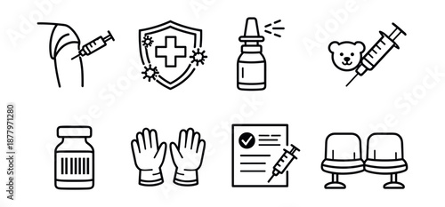 Medical and vaccination line icons set