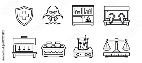 Safety, Science, and Laboratory Equipment Icons Set