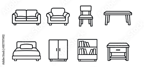 Furniture line icons set