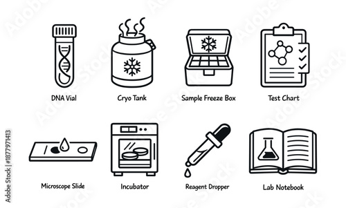 Laboratory equipment line icons set