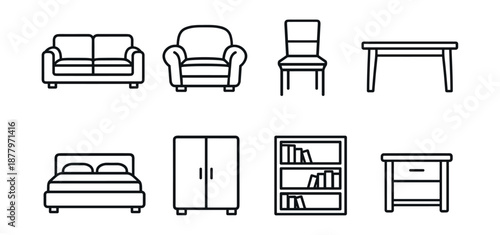 Furniture line icons set