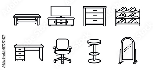 Furniture line drawings set