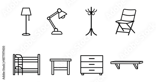 Furniture and household items line icons set