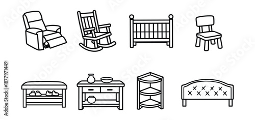 Furniture line icons set