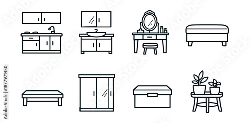 Furniture and Decor Line Drawings Set